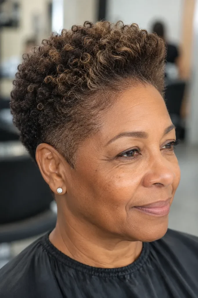 Crown volume crop with soft tapered temples for older Black women over 50
