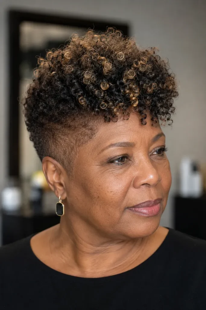 Curly mohawk taper with soft sides