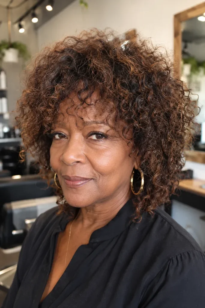 Curly shag with soft crown lift