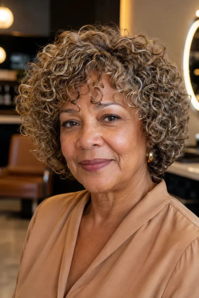 Medium rounded curls with airy fringe