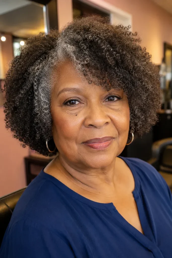 Rounded afro bob with soft side bang